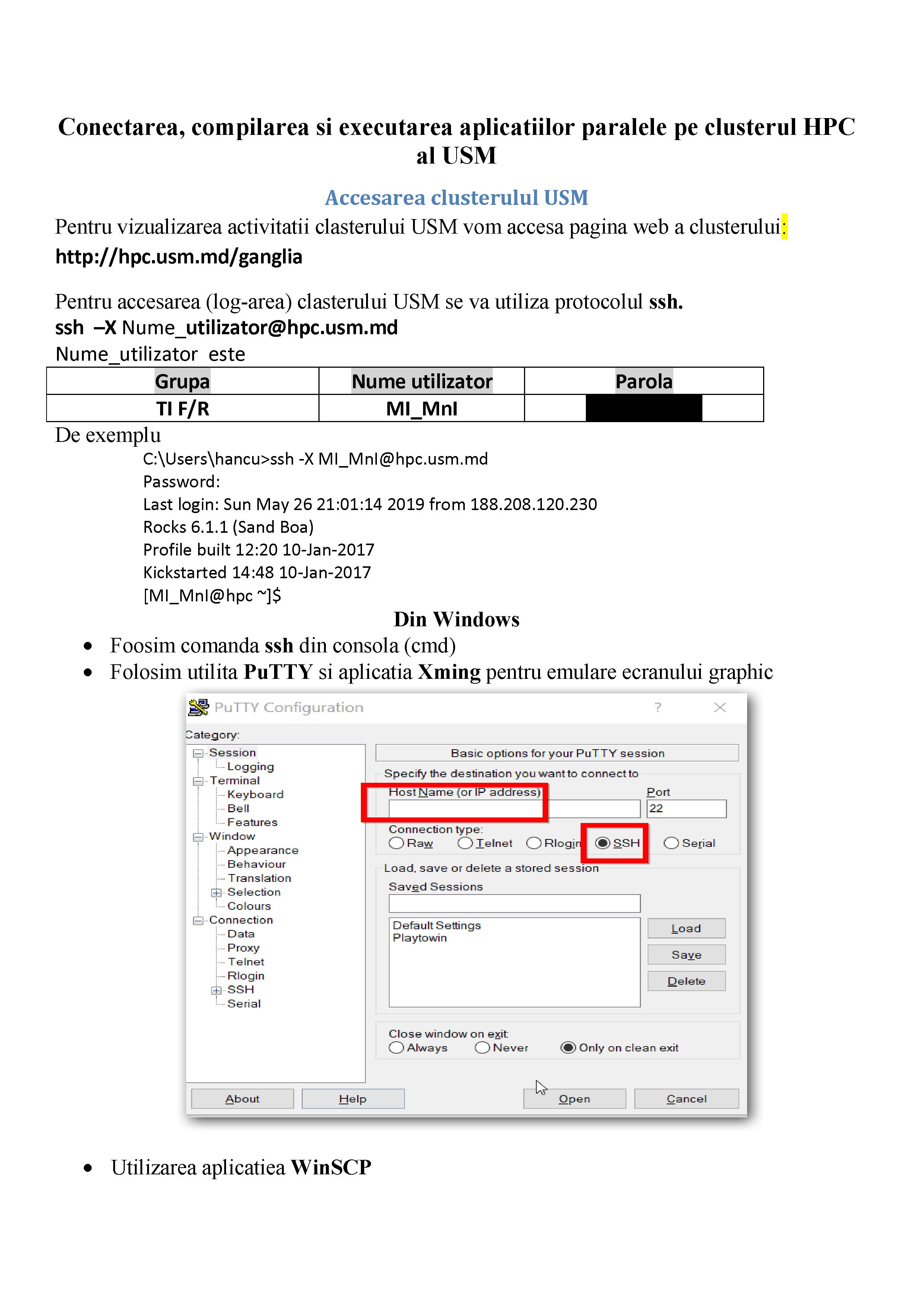 Executarea aplicatiilor pe clusterul USM